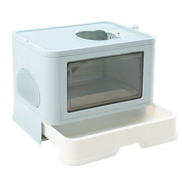 PaWz Foldable Cat Litter Box Tray Enclosed Kitty Toilet Hood Hair Grooming Blue PaWz